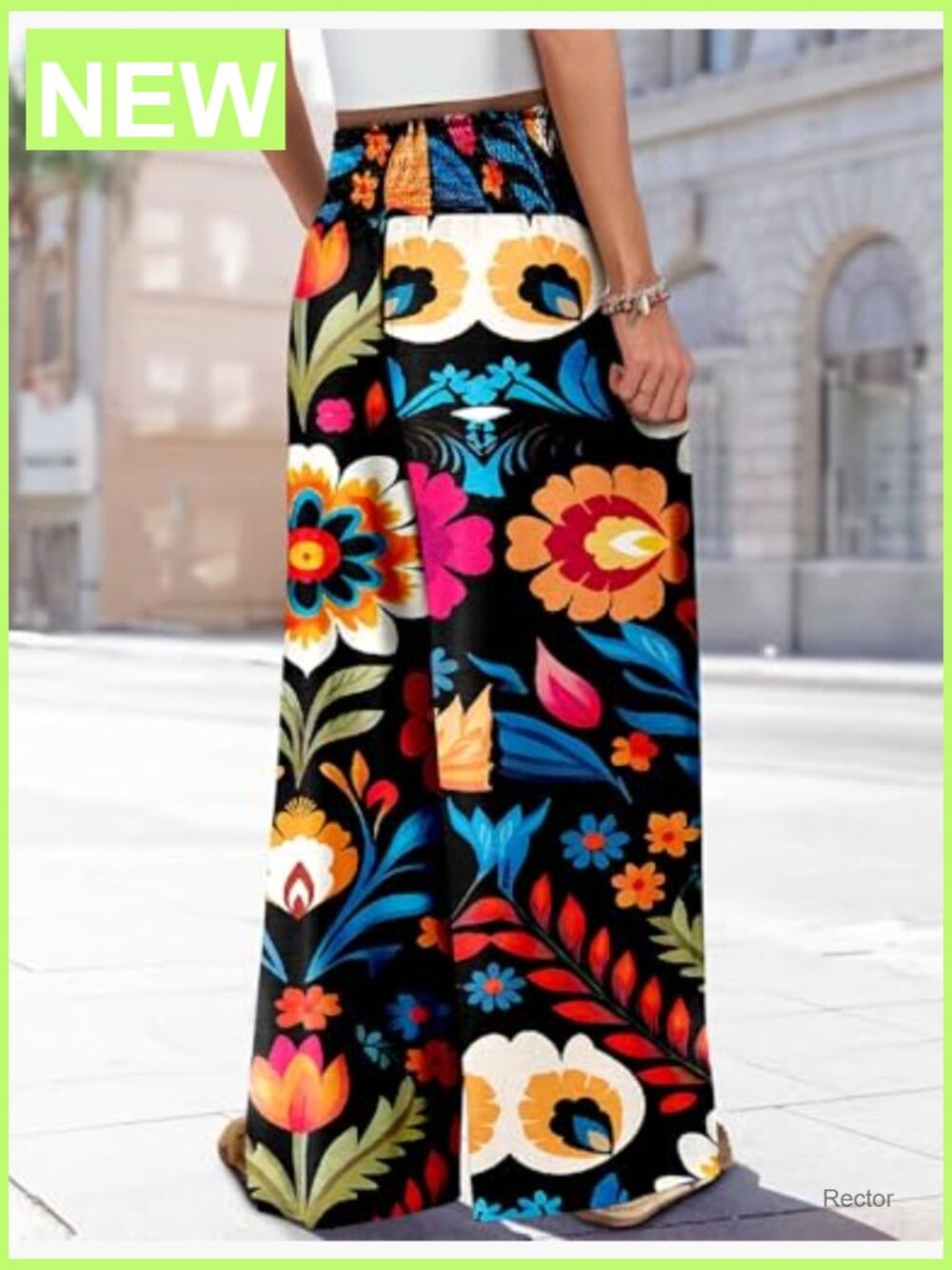 Wide Leg Palazzo Pants High Waisted Elastic Smocked Waist Flowy Casual with - Picture 3 of 7